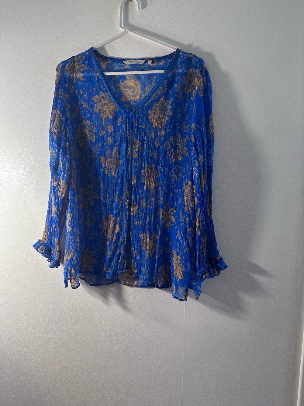 Soft Surroundings Royal Blue & Gold Floral Peasant Blouse alex evenings